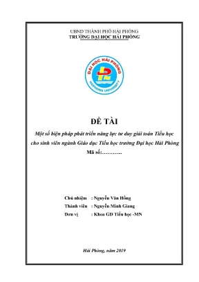 Đề tài nghiên cứu khoa học cấp trường một số biện pháp phát triển năng lực tư duy giải toán tiểu học cho sinh viên ngành giáo dục tiểu học trường đại học hải phòng