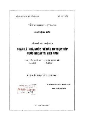 Luận án thạc sĩ luật học quản lý nhà nước về đầu tư trực tiếp nước ngoài tại việt nam