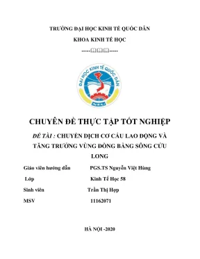 Chuyên đề thực tập tốt nghiệp chuyển dịch cơ cấu lao động và tăng trưởng vùng đồng bằng sông cửu long