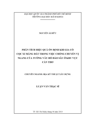 Luận văn thạc sĩ địa kỹ thuật xây dựng phân tích hiệu quả của giải pháp gia cố cọc xi măng đất trong việc chống chuyển vị ngang của tường vây hố đào sâu ở khu vực cần thơ