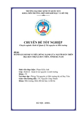 Chuyên đề tốt nghiệp đánh giá hành vi tiêu dùng xanh của người dân trên địa bàn thị xã duy tiên tỉnh hà nam