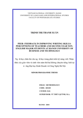 Peerfeedbank in improving writing skills perceptions of teachers and secondyear nonenglish major students at hanoi university of business and technology