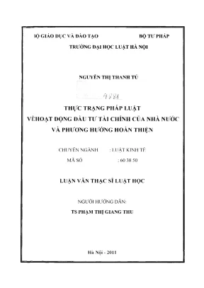 Luận văn thạc sĩ luật học thực trạng pháp luật về hoạt động đầu tư tài chính của nhà nước và phương hướng hoàn thiện