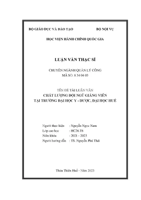 Luận văn thạc sĩ quản lý công chất lượng giảng viên tại trường đại học y dược đại học huế