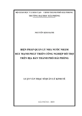 Luận văn thạc sĩ quản lý kinh tế biện pháp quản lý nhà nước nhắm đẩy mạnh phát triển công nghiệp hỗ trợ trên địa bàn thành phố hải phòng