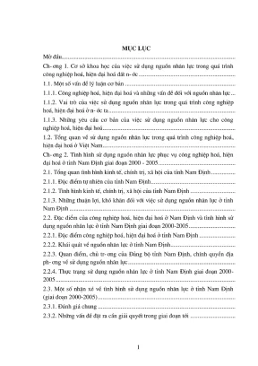 Luận văn thạc sĩ kinh tế chính trị sử dụng nguồn nhân lực trong tiến trình công nghiệp hóa hiện đại hóa ở tỉnh nam định