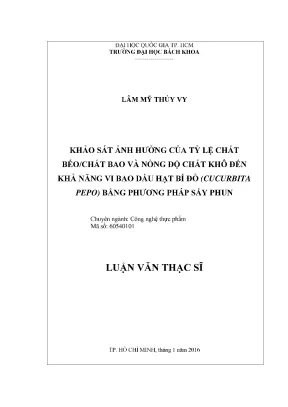 Luận văn thạc sĩ công nghệ thực phẩm khảo sát ảnh hưởng của tỷ lệ chất béo