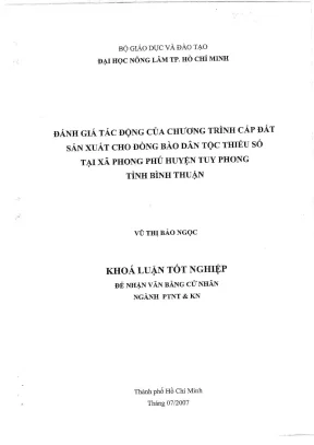 Khóa luận tốt nghiệp phát triển nông thôn đánh giá tác động của chương trình cấp đất sản xuất cho đồng bào dân tộc thiểu số tại xã phong phú huyện tuy phong tỉnh bình thuận