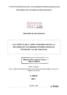 Luận án nghiên cứu les aspects de lappel doffres selon la pratique et les droits internationaux etude du cas du vietnam
