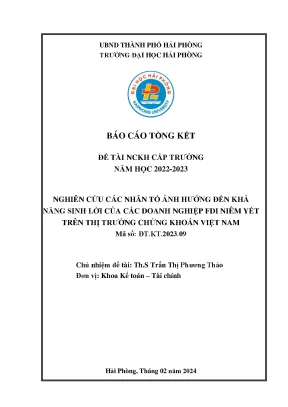 Đề tài nghiên cứu khoa học cấp trường nghiên cứu các nhân tố ảnh hưởng đến khả năng sinh lời của các doanh nghiệp fdi niêm yết trên thị trường chứng khoán việt nam