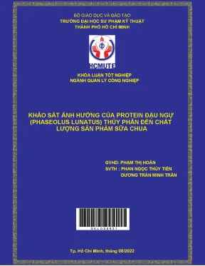 Khảo sát ảnh hưởng của protein đậu ngự phaseolus lunatus thủy phân đến chất lượng sản phẩm sữa chua
