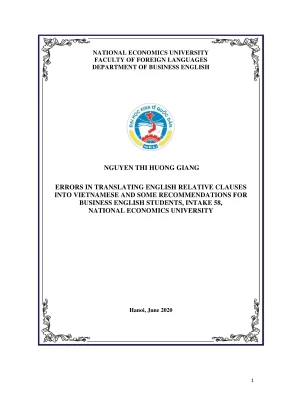 Chuyên đề thực tập rrrors in translating english relative clauses into vietnamese and some recommendations for business english students intake 58 national economics university