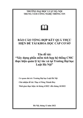 Đề tài nghiên cứu khoa học cấp trường xây dựng phần mềm tích hợp hệ thống cmc thực hiện quản lý ký túc xá tại trường đại học luật hà nội