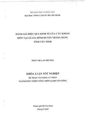Khóa luận tốt nghiệp phát triển nông thôn đánh giá hiệu quả kinh tế của cây khoai môn tại xã gia bình huyện trảng bàng tỉnh tây ninh