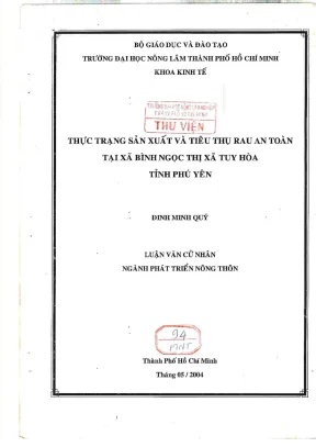 Khóa luận tốt nghiệp phát triển nông thôn thực trạng sản xuất và tiêu thụ rau an toàn tại xã bình ngọc thị xã tuy hoà tỉnh phú yên