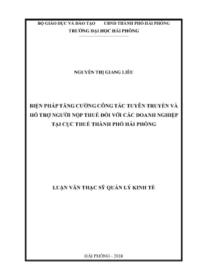 Luận văn thạc sĩ quản lý kinh tế biện pháp tăng cường công tác tuyên truyền và hỗ trợ người nộp thuế đối với các doanh nghiệp tại cục thuế thành phố hải phòng