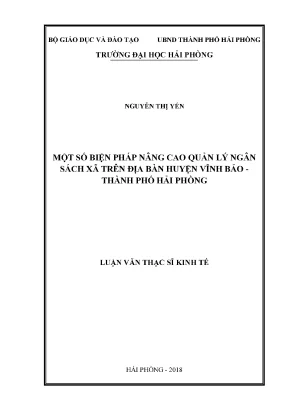 Luận văn thạc sĩ quản lý kinh tế một số biện pháp nâng cao quản lý ngân sách xã trên địa bàn huyện vĩnh bảo thành phố hải phòng