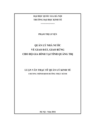 Luận văn thạc sĩ quản lý kinh tế quản lý nhà nước về giao đất giao rừng cho hộ gia đình tại tỉnh quảng trị