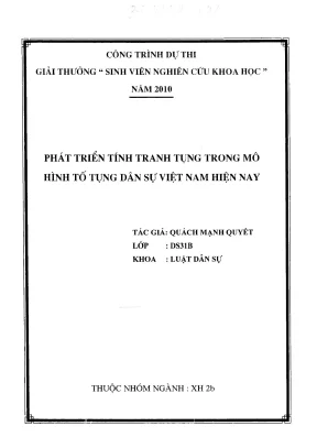 Công trình dự thi giải thưởng sinh viên nghiên cứu khoa học phát triển tính tranh tụng trong mô hình tố tụng dân sự việt nam hiện nay
