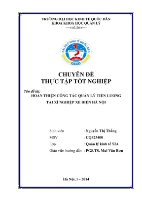 Chuyên đề thực tập tốt nghiệp hoàn thiện công tác quản lý tiền lương tại xí nghiệp xe điện hà nội