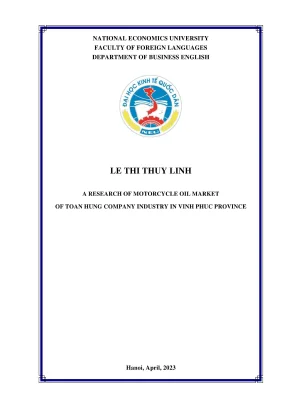Chuyên đề thực tập tốt nghiệp a research of motorcycle oil market of toan hung company industry in vinh phuc province