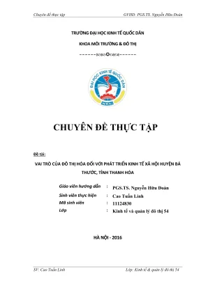 Chuyên đề thực tập vai trò của đô thị hóa đối với phát triển kinh tế xã hội huyện bá thước tỉnh thanh hóa