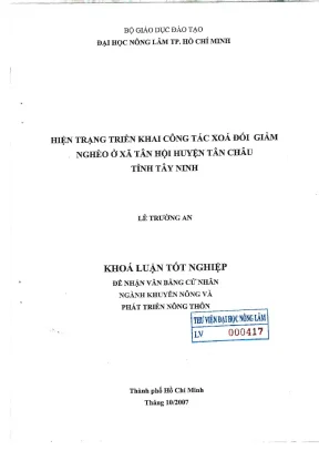 Khóa luận tốt nghiệp phát triển nông thôn hiện trạng triển khai công tác xóa đói giảm nghèo ở xã tân hội huyện tân châu tỉnh tây ninh
