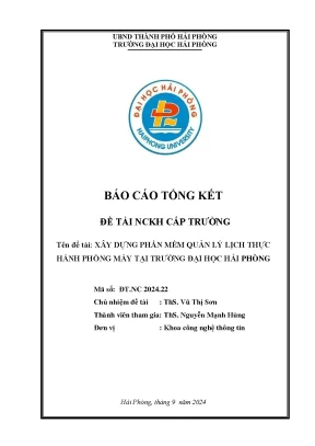Đề tài nghiên cứu khoa học cấp trường xây dựng phần mềm quản lý lịch thực hành phòng máy tại trường đại học hải phòng năm học 2023 2024