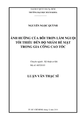 Luận văn thạc sĩ kỹ thuật cơ khí ảnh hưởng của bôi trơn làm nguội tối thiểu đến độ nhám bề mặt trong gia công cao tốc