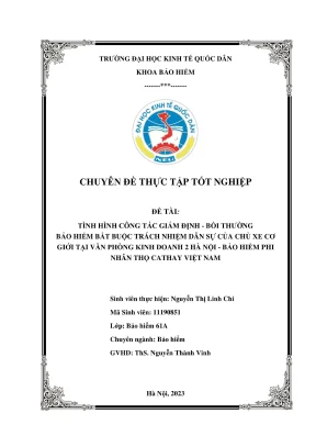 Tình hình công tác giám định bồi thường bảo hiểm 4 bắt buộc trách nhiệm dân sự của chủ xe cơ giới đối với người thứ ba tại văn phòng kinh doanh 2 hà nội bảo hiểm phi nhân thọ cathay việt nam