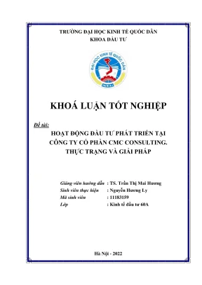Khóa luận tốt nghiệp hoạt động đầu tư phát triển tại công ty cổ phần cmc cónulting thực trạng và giải pháp