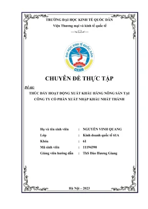 Chuyên đề thực tập thúc đẩy hoạt động xuất khẩu hàng nông sản tại công ty cổ phần xuất nhập khẩu nhất thành