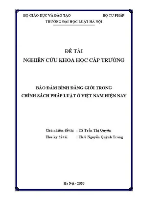 Đề tài nghiên cứu khoa học cấp trường bảo đảm bình đẳng giới trong chính sách pháp luật ở việt nam hiện nay