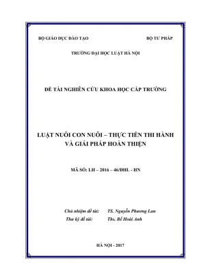 Đề tài nghiên cứu khoa học cấp trường luật nuôi con nuôi thực tiễn thi hành và giải pháp hoàn thiện