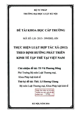 Đề tài nghiên cứu khoa học cấp trường thực hiện luật hợp tác xã 2012 theo định hướng phát triển kinh tế tập thể tại việt nam