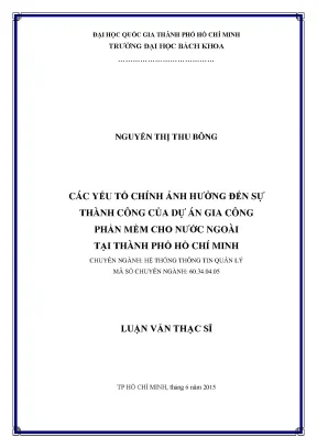 Luận văn thạc sĩ hệ thống thông tin quản lý các yếu tố chính ảnh hưởng đến sự thành công của dự án gia công phần mềm cho nước ngoài tại thành phố hồ chí minh