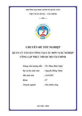 Chuyên đề tốt nghiệp quản lý tài sản công tại các đơn vị sự nghiệp công lập trực thuộc bộ tài chính