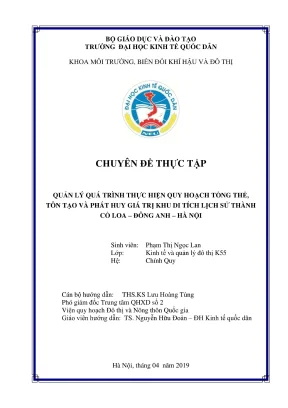 Chuyên đề thực tập quản lý quá trình thực hiện quy hoạch tổng thể tôn tạo và phát huy giá trị khu di tích lịch sử thành cổ loa đông anh hà nội