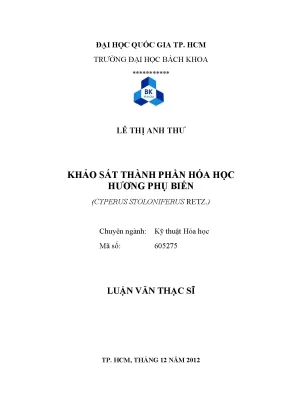 Luận văn thạc sĩ kỹ thuật hóa học khảo sát thành phần hóa học hương phụ biển cyperus stoloniferus retz