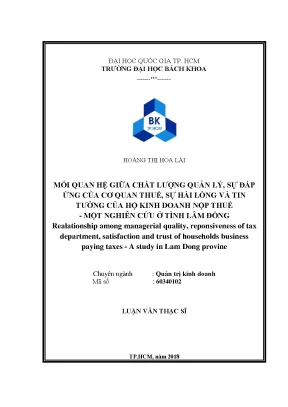 Luận văn thạc sĩ quản trị kinh doanh mối quan hệ giữa chất lượng quản lý sự đáp ứng của cơ quan thuế sự hài lòng và tin tưởng của hộ kinh doanh nộp thuế một nghiên cứu ở tỉnh lâm đồng