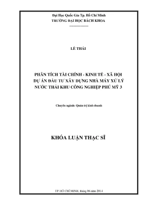 Luận văn thạc sĩ quản trị kinh doanh phân tích tài chính kinh tế xã hội dự án đầu tư xây dựng nhà máy xử lý nước thải khu công nghiệp phú mỹ 3