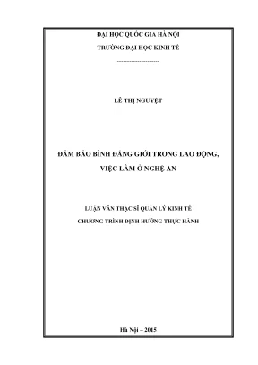 Luận văn thạc sĩ quản lý kinh tế đảm bảo bình đẳng giới trong lao động việc làm ở tỉnh nghệ an
