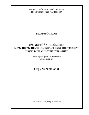 Luận văn thạc sĩ quản trị kinh doanh các yếu tố ảnh hưởng đến lòng trung thành của khách hàng đối với chất lượng dịch vụ internet banking