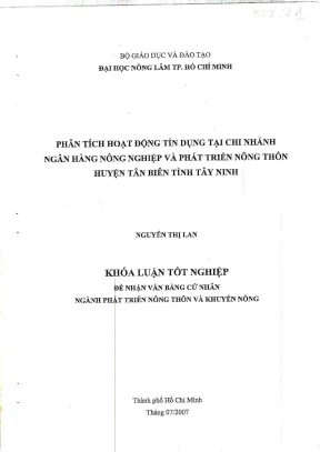 Khóa luận tốt nghiệp phát triển nông thôn phân tích hoạt động tín dụng tại chi nhánh ngân hàng nông nghiệp và phát triển nông thôn huyện tân biên tỉnh tây ninh