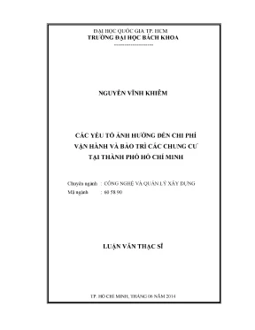 Luận văn thạc sĩ quản lý xây dựng các yếu tố ảnh hưởng đến chi phí vận hành và bảo trì các chung cư tại thành phố hồ chí minh