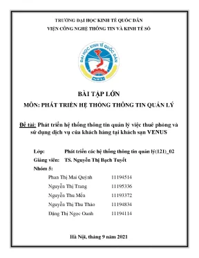 Phát triển hệ thống thông tin quản lý việc thuê phòng và sử dụng dịch vụ của khách hàng tại khách sạn venus
