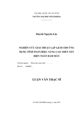 Luận văn thạc sĩ khoa học máy tính nghiên cứu giải thuật lập lịch cho ứng dụng tính toán hiệu năng cao trên nền điện toán đám mây
