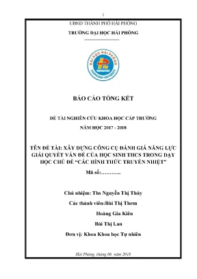 Đề tài nghiên cứu khoa học cấp trường xây dựng công cụ đánh giá năng lực giải quyết vấn đề của học sinh thcs trong dạy học chủ đề các hình thức truyền nhiệt
