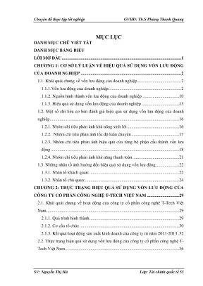 Chuyên đề thực tập tốt nghiệp nâng cao hiệu quả sử dụng vốn lưu động tại công ty cổ phần công nghệ ttech việt nam