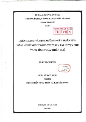Khóa luận tốt nghiệp phát triển nông thôn hiện trạng và định hướng phát triển bền vững nghề nuôi trồng thuỷ sản tại huyện phú vang tỉnh thừa thiên huế
